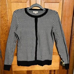 LOFT Cotton Houndstooth Cardigan MEDIUM